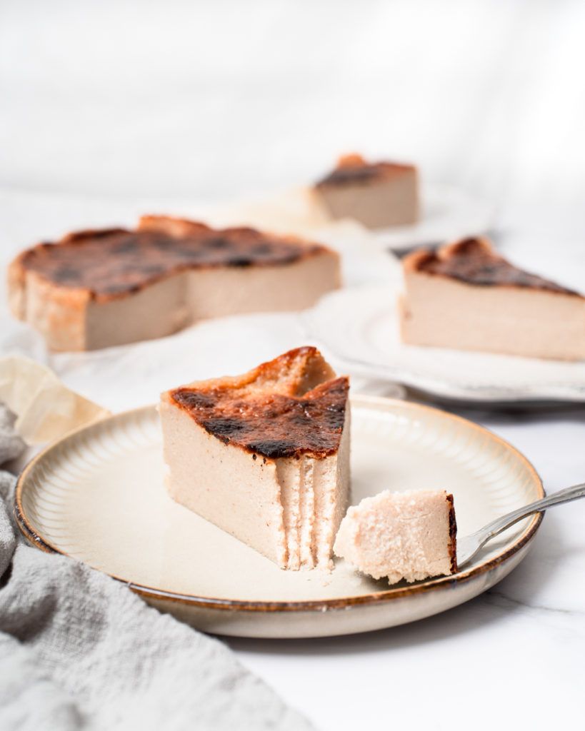 Keto vegan Basque burnt cheesecake with caramelized top