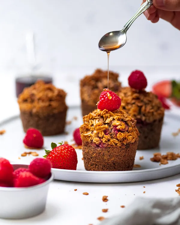 Gluten-free Vegan Banana Raspberry Streusel Muffins